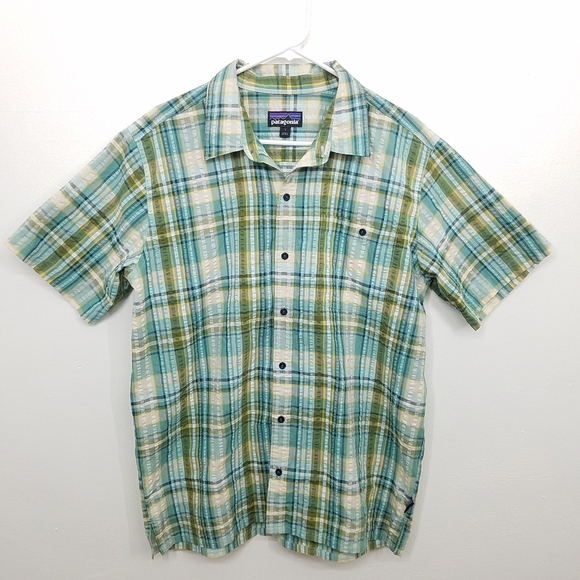 Patagonia Puckerware Shirt Organic Cotton Plaid in Beryl Green Large - Picture 2 of 13